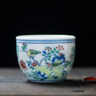 Flicker enamel colour China rose bamboo jingdezhen ceramic sample tea cup single cup hand-painted archaize kung fu tea cups individual cup