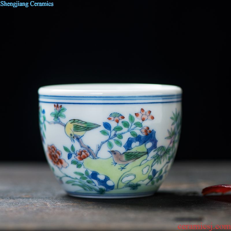 Flicker enamel colour China rose bamboo jingdezhen ceramic sample tea cup single cup hand-painted archaize kung fu tea cups individual cup