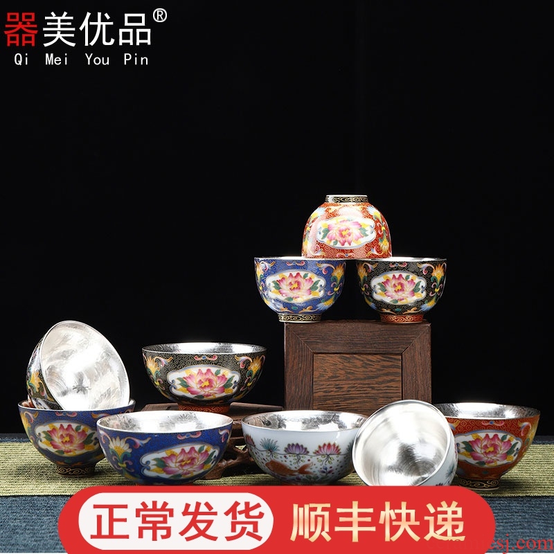Implement the superior coppering. As 999 silver wire inlay enamel see kung fu tea cups ceramic sample tea cup silver cup bowl master CPU