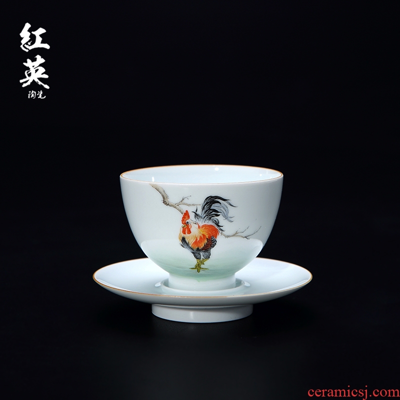 Red the jingdezhen ceramic cylinder cup chicken kung fu tea cups small household hand - made the master sample tea cup cup single CPU