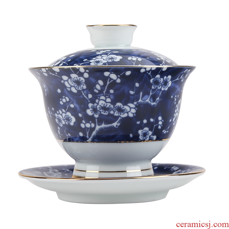 Jingdezhen blue and white porcelain tea tasted silver tureen silver gilding three to 999 kungfu tea ware bowl ceramic cups