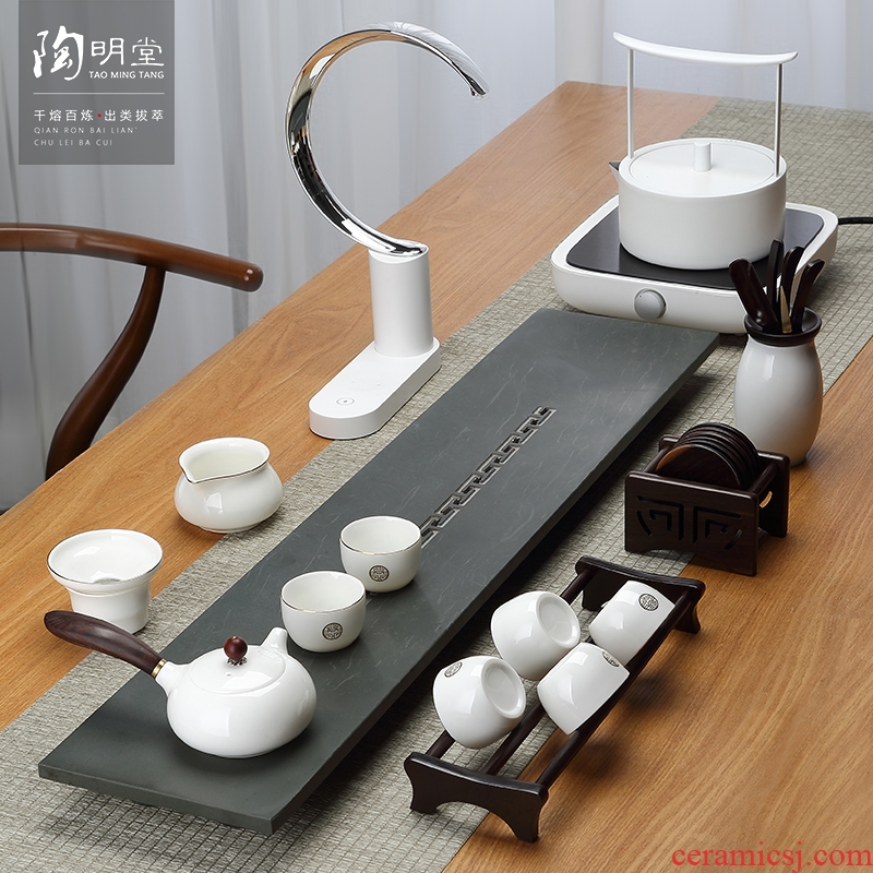 TaoMingTang jade porcelain kung fu tea set four one household contracted sharply stone tea tray was white porcelain tea set