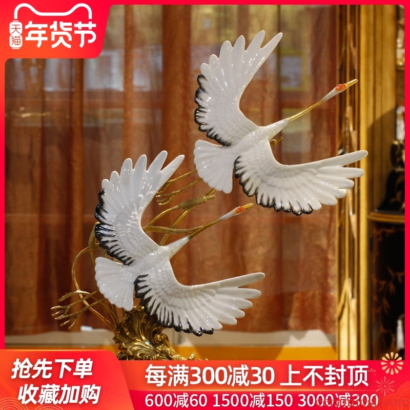 European home furnishing articles threesome cranes sitting room porch decoration of new Chinese style between example of high - grade ceramic arts and crafts