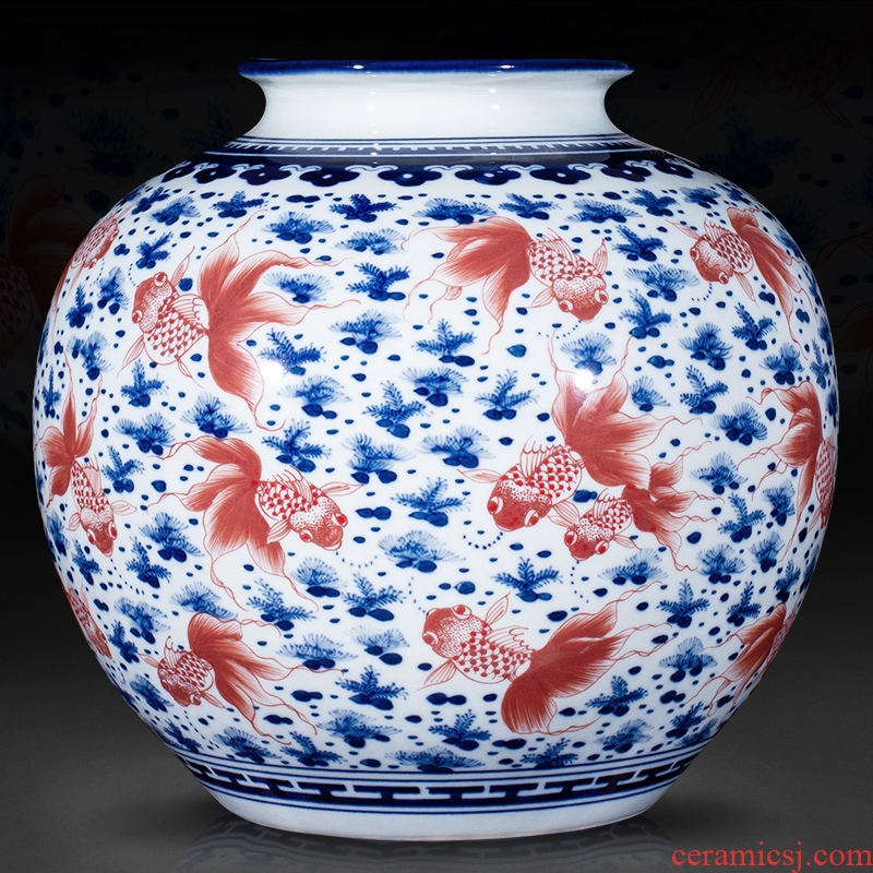 Jingdezhen ceramics vase antique blue - and - white goldfish tattoo vase new porch sitting room of Chinese style household act the role ofing is tasted furnishing articles