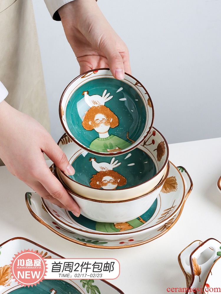 Island house in Japanese cartoon fairy by Tate bowl of creative move ceramic tableware household jobs soup bowl dish plate combination suit
