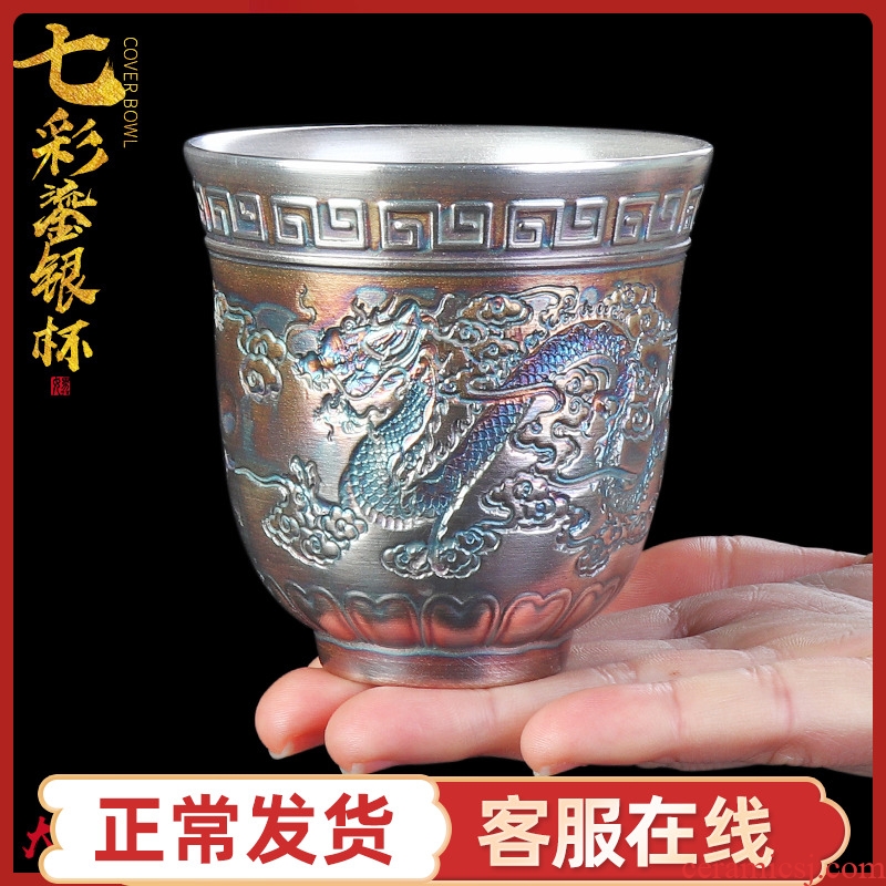 999 sterling silver colorful anaglyph ceramic cups Japanese pure manual kongfu master cup boutique single cup size