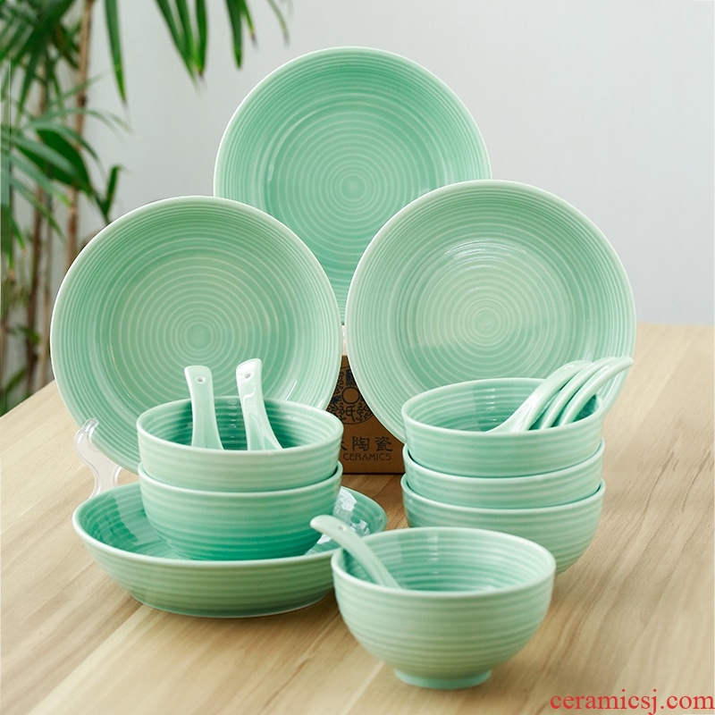 The Sioux ceramic tableware suit longquan celadon glaze bowls plates teaspoons of 16 head set of ceramic rings