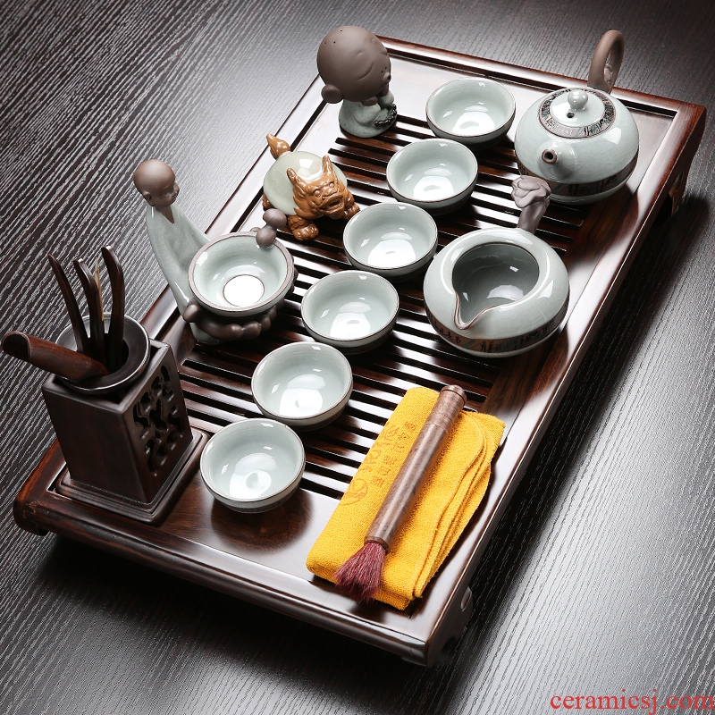 NiuRen tea set of household ceramic violet arenaceous kung fu tea set ebony wood tea tray office of a complete set of tea table