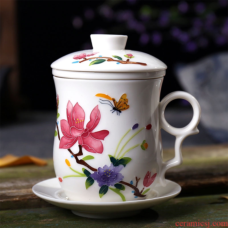 4 times jingdezhen ceramic cups with cover filter glass ceramic tea cup tea service office and meeting individual cup