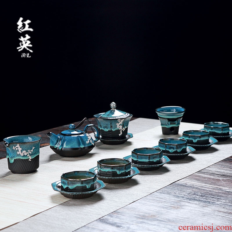 Jingdezhen manually build the red glaze, kung fu tea set suit household of Chinese style tureen noggin ceramic teapot