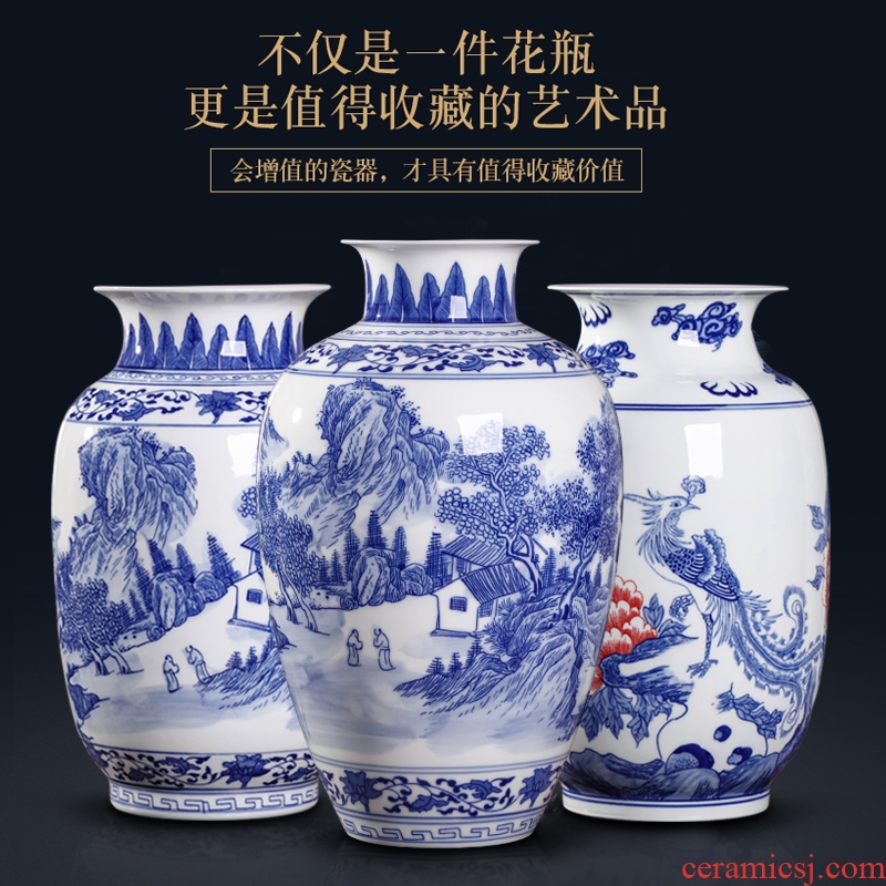Blue and white porcelain vases, jingdezhen ceramics hand - made youligong of Blue and white porcelain vase furnishing articles furnishing articles rich ancient frame sitting room