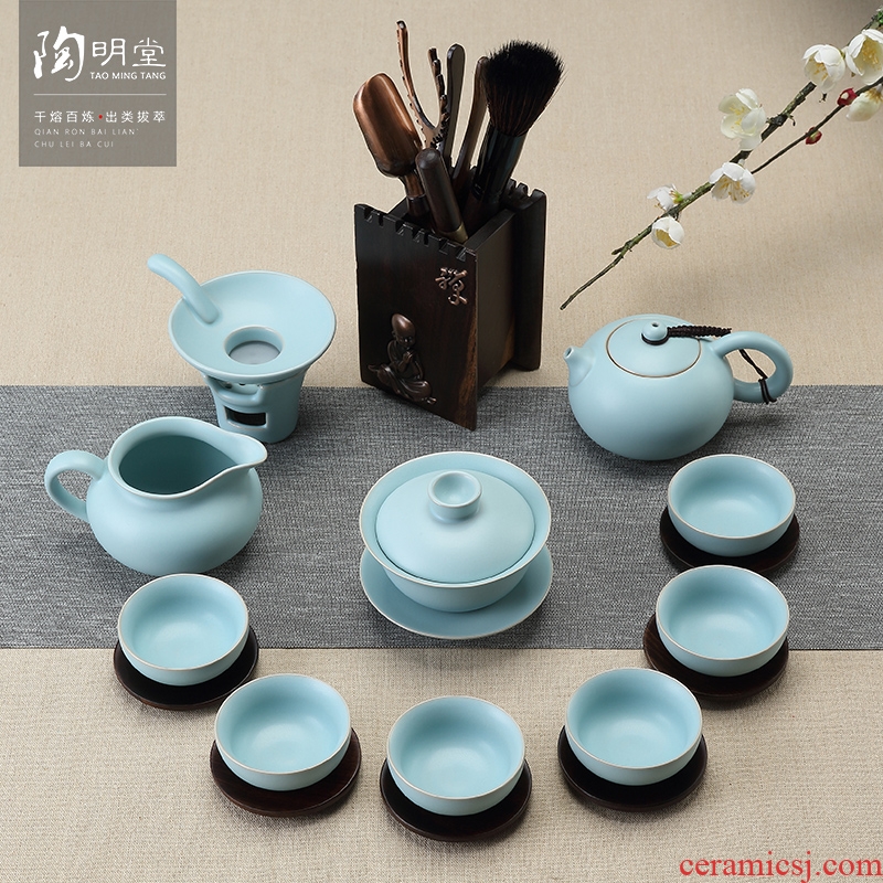 TaoMingTang your up Japanese kung fu tea set suit household porcelain cup teapot. A complete set of ice crack