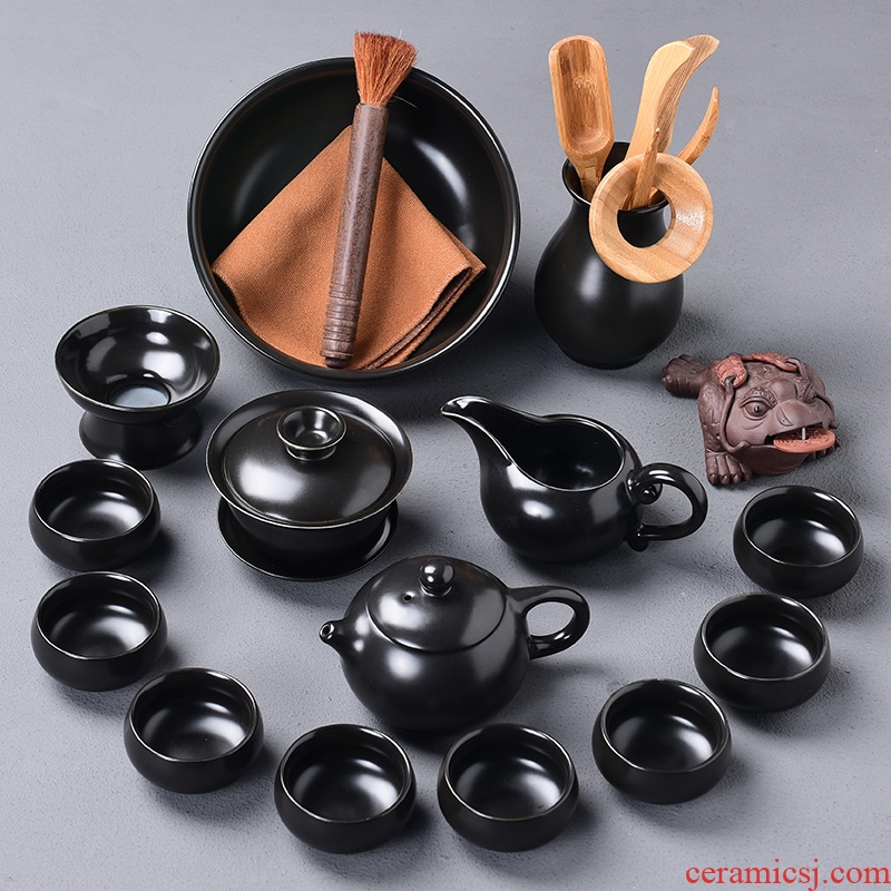 Laugh up kung fu tea set matte enrolled black household ceramic teapot tea cups of a complete set of suit
