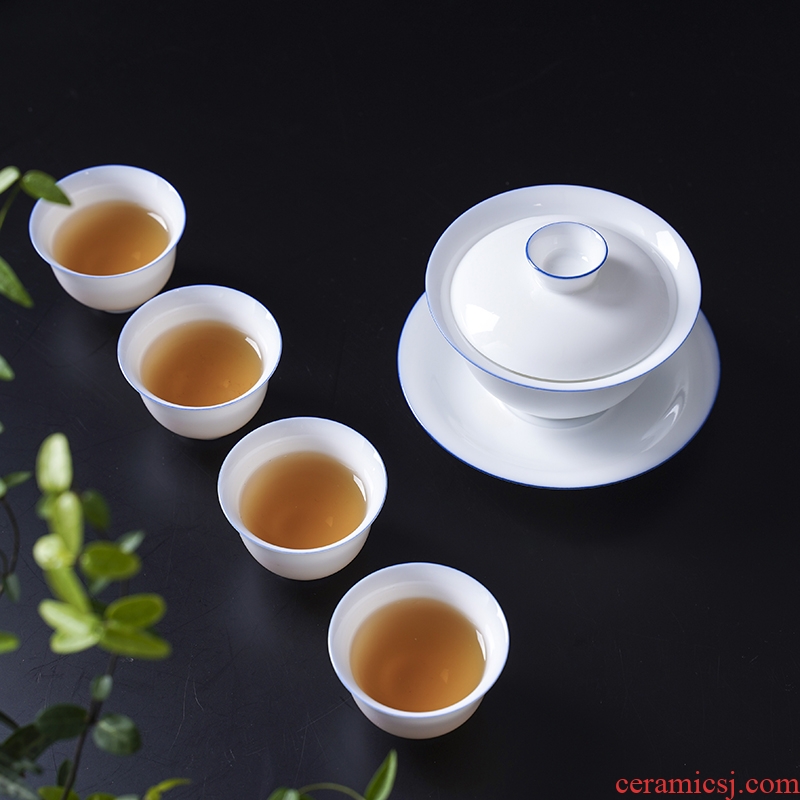 Jingdezhen ceramic tea set thin foetus white porcelain three single tureen kung fu tea tea cups to bowl bowl