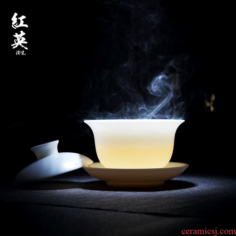 Hongying three only white porcelain of jingdezhen ceramic tureen kung fu tea cups suit household hand burn tea bowl