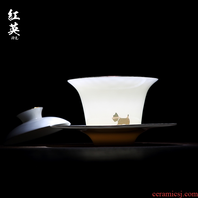 Red the jingdezhen ceramic kung fu tea set three see colour tea bowl to tureen manual sweet white jade porcelain cups