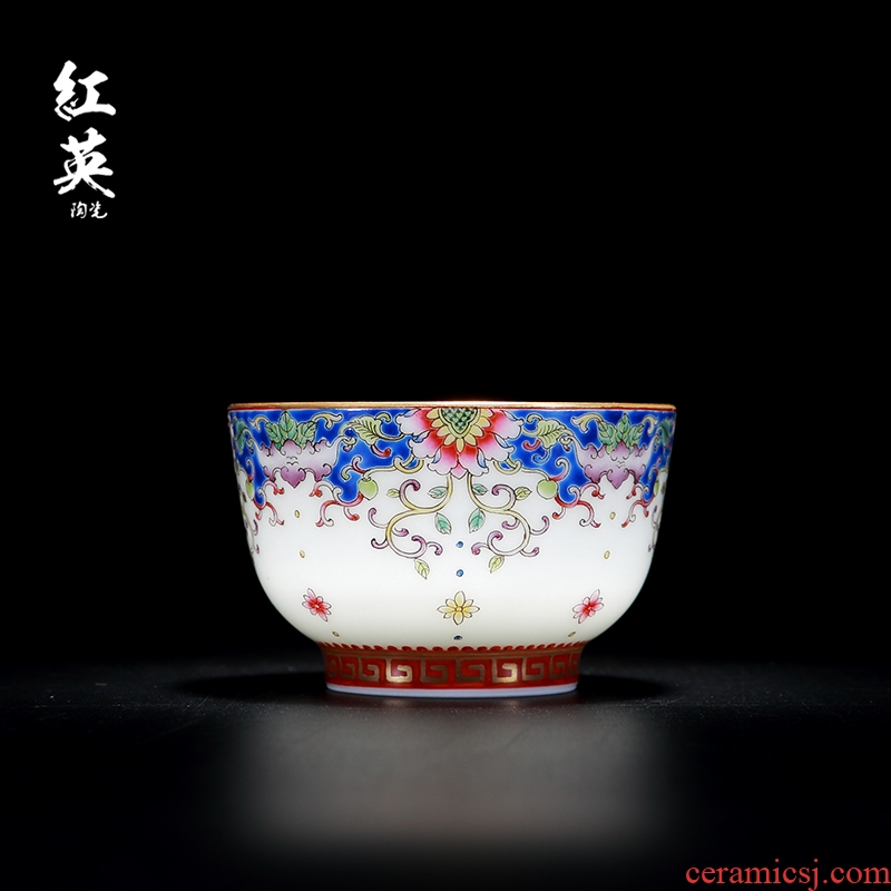 Red the jingdezhen ceramic fuels the hand - made enamel cup small sample tea cup flower is kung fu tea master cup single CPU