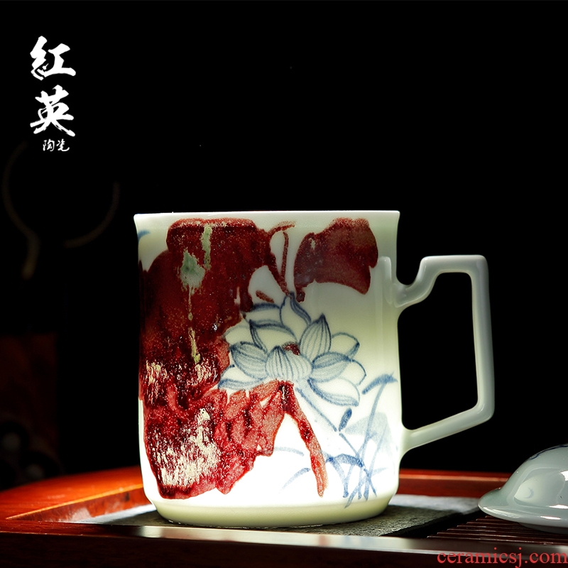 Hongying ceramics jingdezhen blue and white porcelain youligong tea cup office cup boss cup hand - made home outfit cups