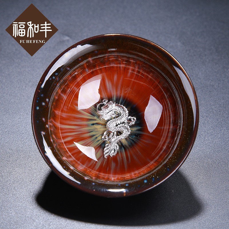 F the who single glass up ceramic cups built red glaze, silver sample tea cup bowl household kung fu tea set