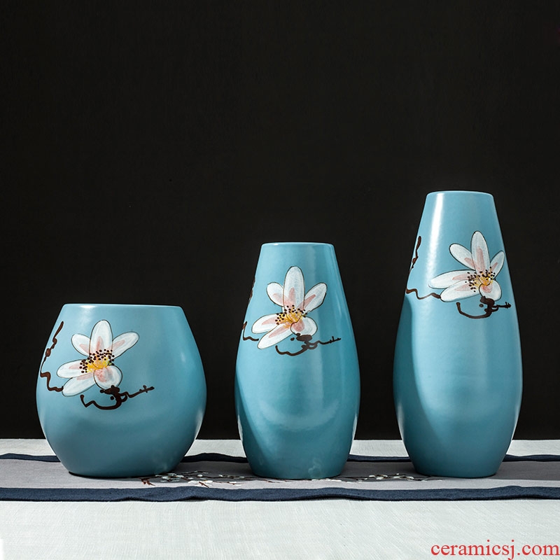New Chinese style example room soft furnishing articles of jingdezhen ceramic arts and crafts three - piece vases, flower arrangement, European - style decoration