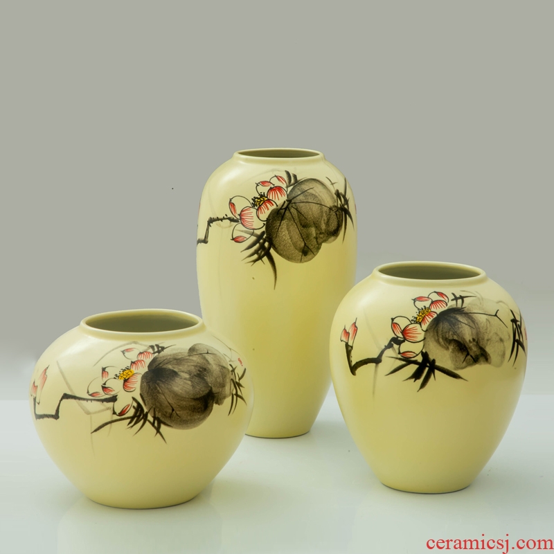 Rice lu, new Chinese style ceramic hand - made vases three - piece flower arrangement sitting room adornment jingdezhen furnishing articles by hand