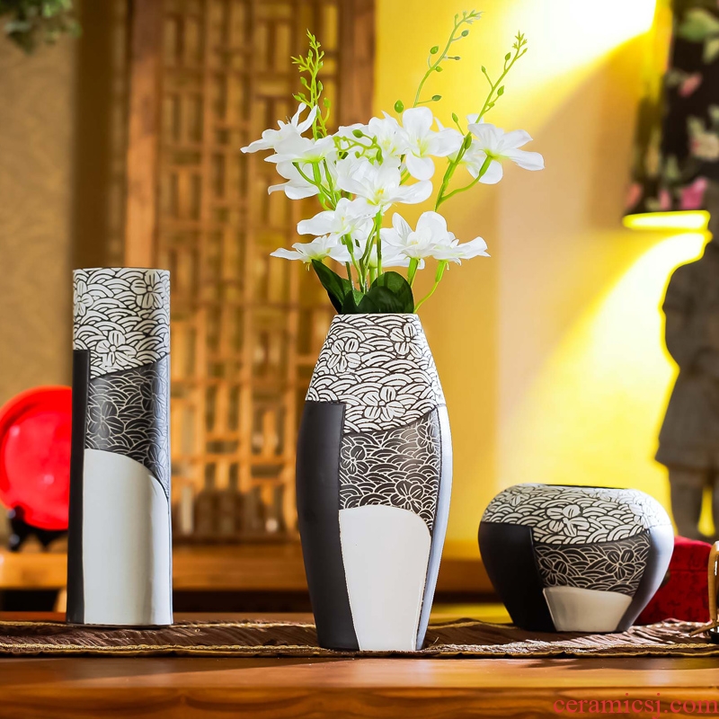 Jingdezhen checking ceramic vases, I and contracted three - piece household decorations creative living room a study place