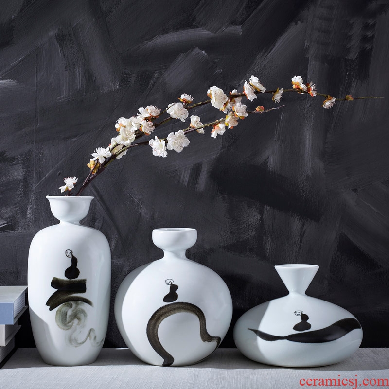 Jingdezhen ceramic hand - made vases, new Chinese style three - piece ink painting the living room TV cabinet desktop ornaments furnishing articles