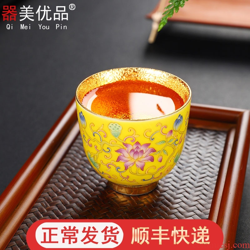 Implement the superior jingdezhen colored enamel noggin wind gold master CPU manually individual sample tea cup home court