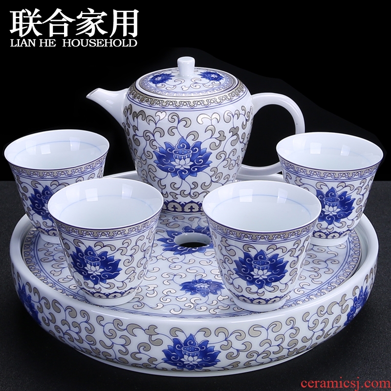 To be household contracted jingdezhen blue and white porcelain ceramic kung fu tea set of a complete set of modern teapot teacup