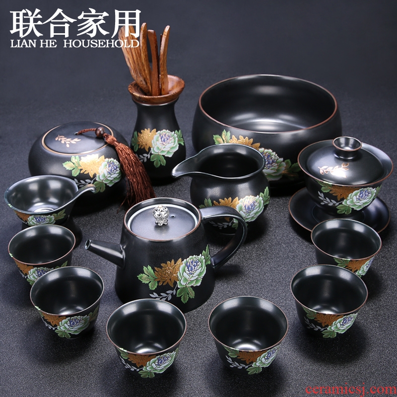 To be household Japanese kung fu tea set suit black ceramic teapot tea temmoku side of a complete set of tea cups