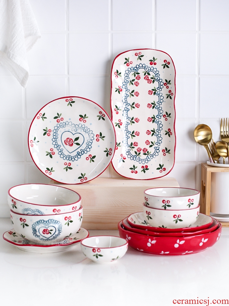 Sichuan in A lovely cherry ceramic tableware home to eat noodles bowl of soup bowl creative dish dish dish fish dish A - 22
