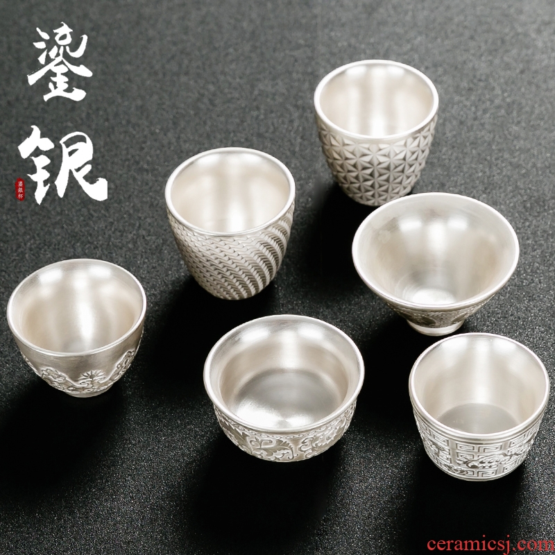 NiuRen silver cup silver 999 manual sample tea cup hot ceramic household kung fu tea bowl, tasted silver gilding
