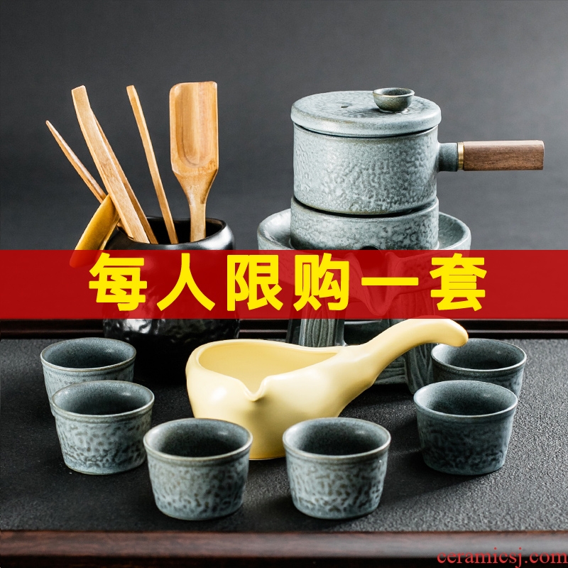 NiuRen semi automatic tea set suit creative household contracted lazy teapot kung fu stone mill ceramic cups