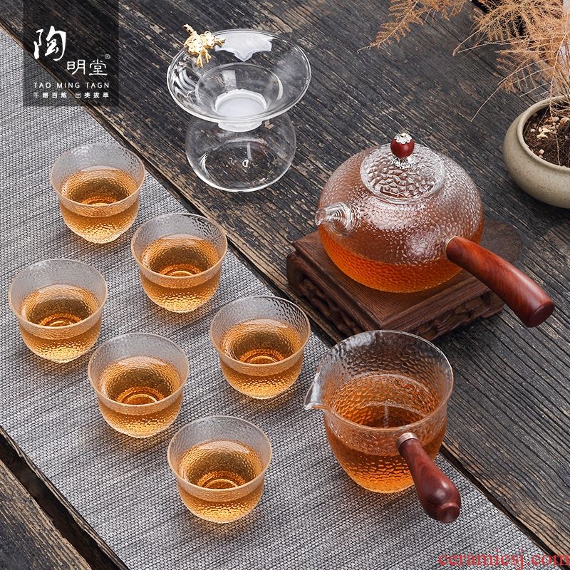 TaoMingTang hammer glass kung fu tea set suit household heat explosion proof glass tea set