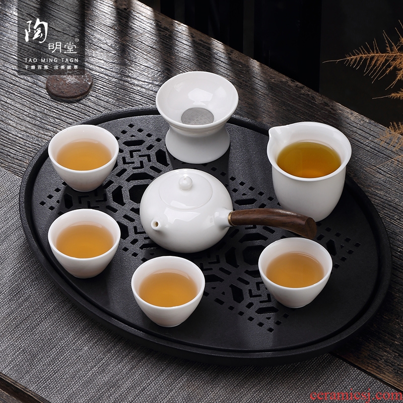 TaoMingTang suet jade porcelain kung fu tea sets tea tray household dehua white porcelain ceramic tea pot lid bowl