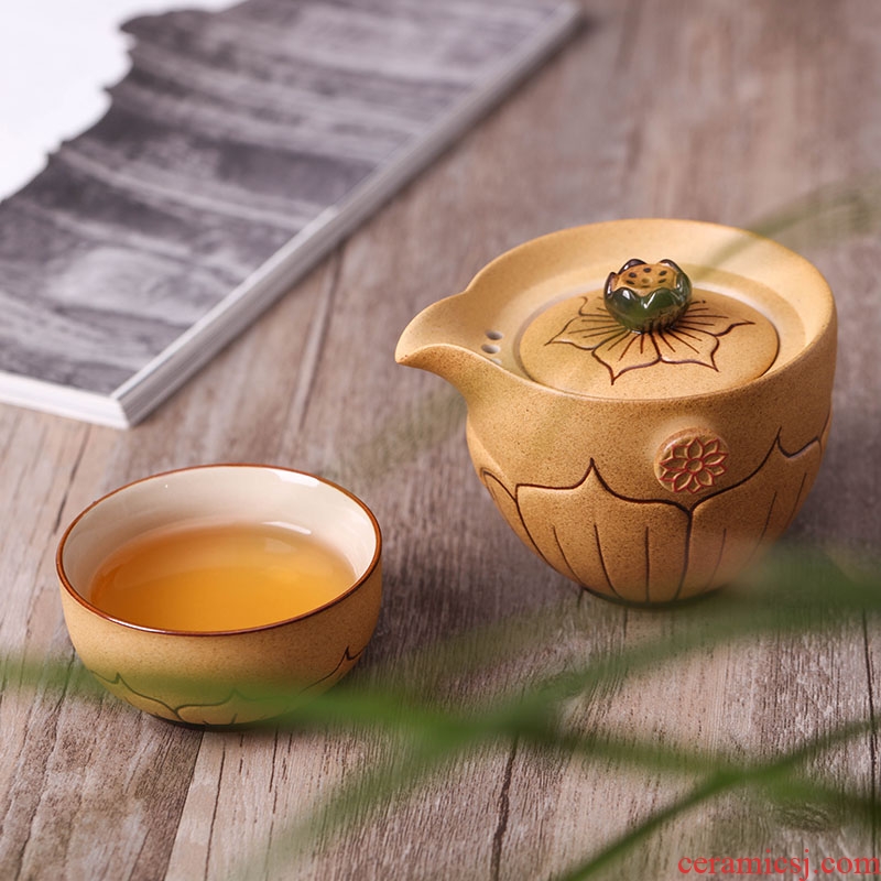 Travel tea set a pot of a single crack cup portable ceramic teapot is suing tourism kung fu tea cups