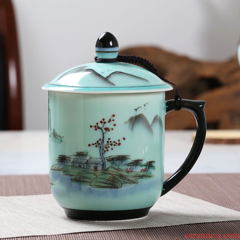Jingdezhen ceramic cups with cover large pitcher celadon office cup personal household gift porcelain cup tea cup