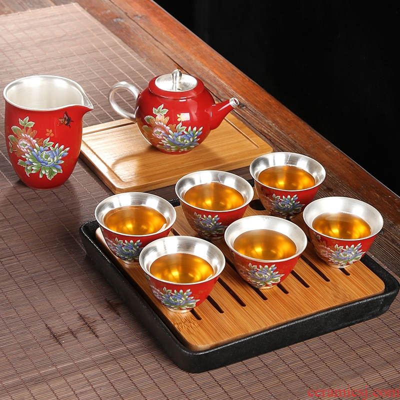 Ceramic coppering. As silver tea set 999 sterling silver set special kung fu tea tureen teapot whole household gift box