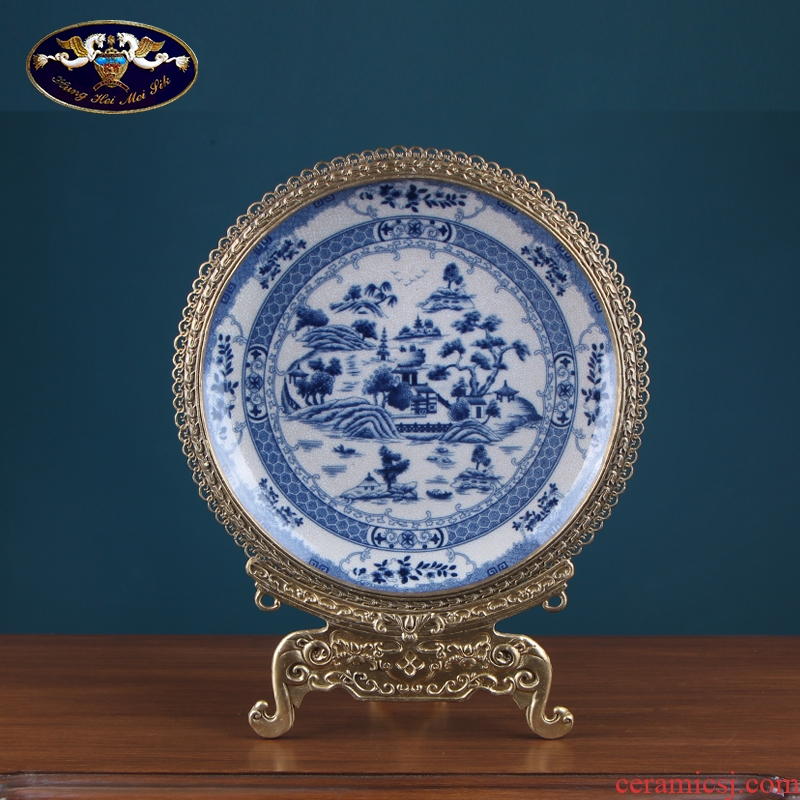 Plate decoration Plate is placed to restore ancient ways American country show blue and white porcelain example room decorates a wall hanging dish