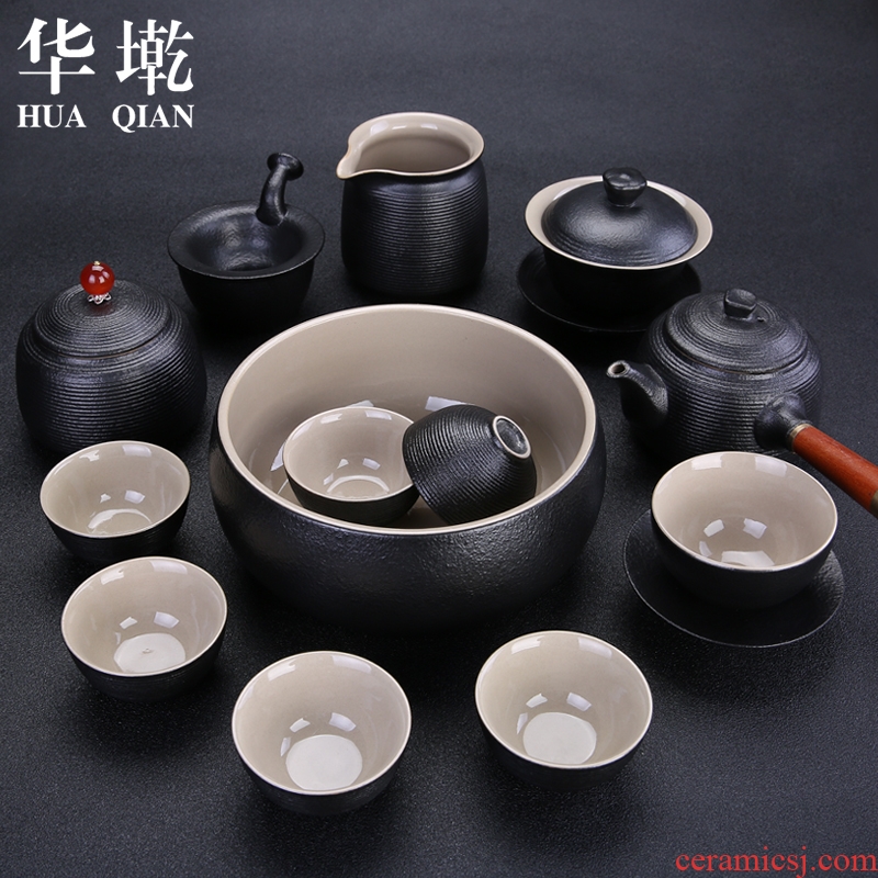 China Qian contracted ceramic kung fu tea tea set to restore ancient ways suit of black rosewood hilt of a complete set of bowl of tea to wash the teapot
