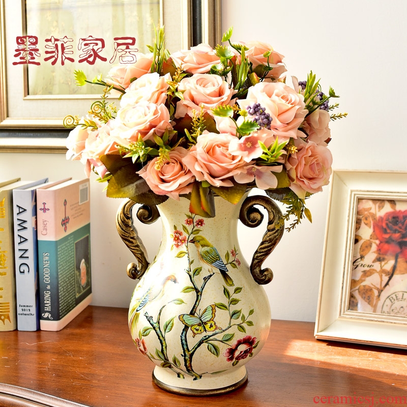 Europe type dry flower adornment is placed American new Chinese style restoring ancient ways the desktop ceramic vases, flower art creative floral outraged sitting room