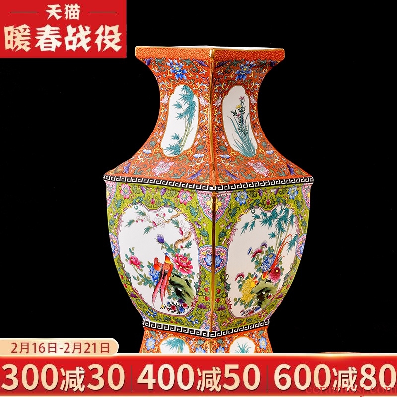 Jingdezhen ceramics imitation qianlong enamel see colour flower arranging classical vase furnishing articles of new Chinese style of the sitting room porch decoration