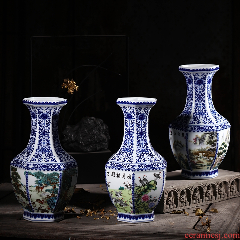 Blue and white porcelain of jingdezhen ceramics vase porch place rich ancient frame TV ark, decoration decoration