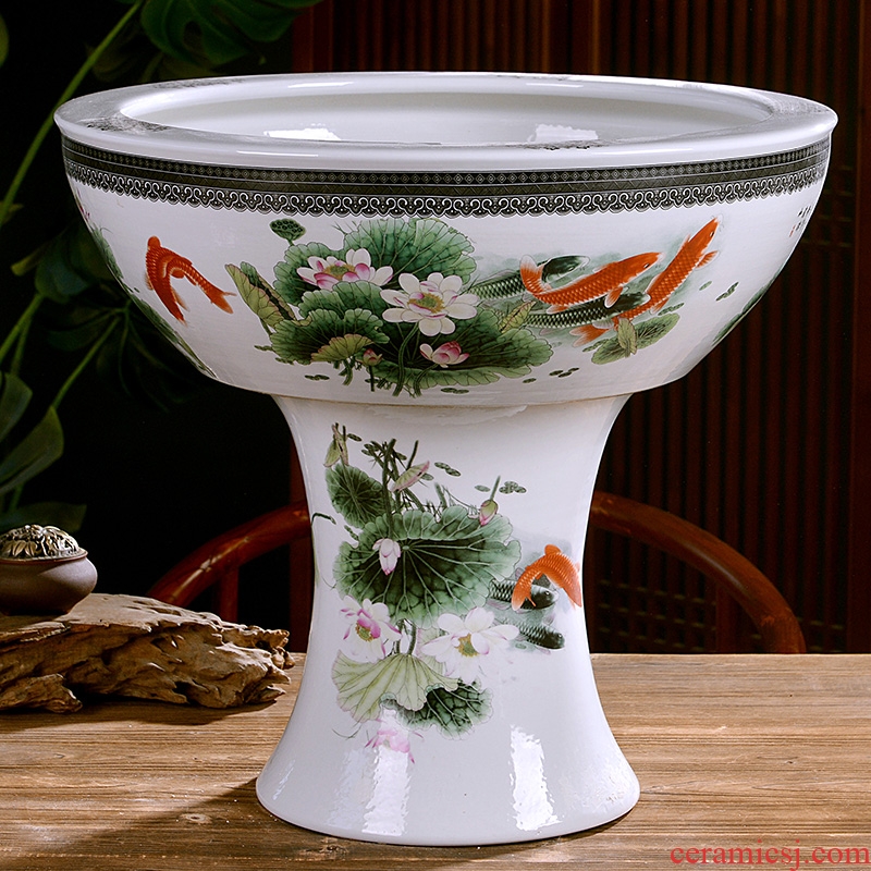 Jingdezhen ceramics large pillar landing fish tank water lily always LianHe flowerpot cylinder sitting room adornment big furnishing articles