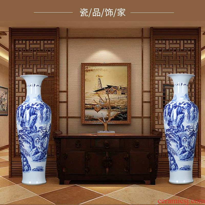 Jingdezhen ceramics of large vases, hand - made landscape lotus blue and white porcelain vases, the sitting room decorate gifts furnishing articles