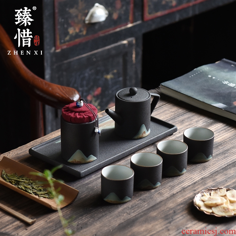 By understanding the modern distant mountains kung fu tea set of black suit creative landscape home tea tray cup teapot tea pot