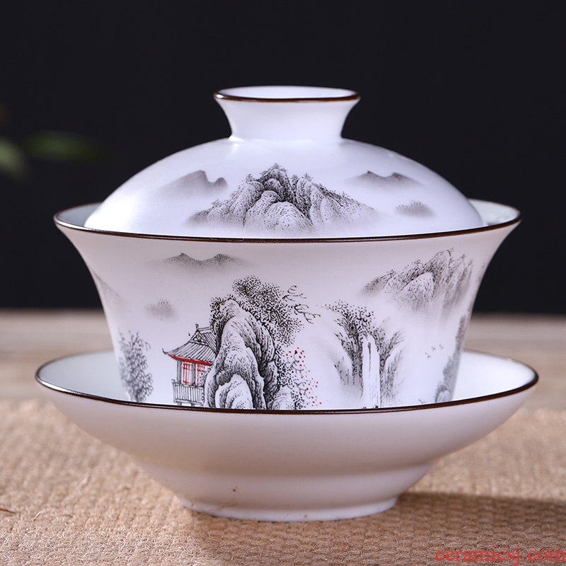 Jingdezhen ceramic tureen three fort sweet bowl and cover cup extra large celadon bowl tea bowl 300 cc