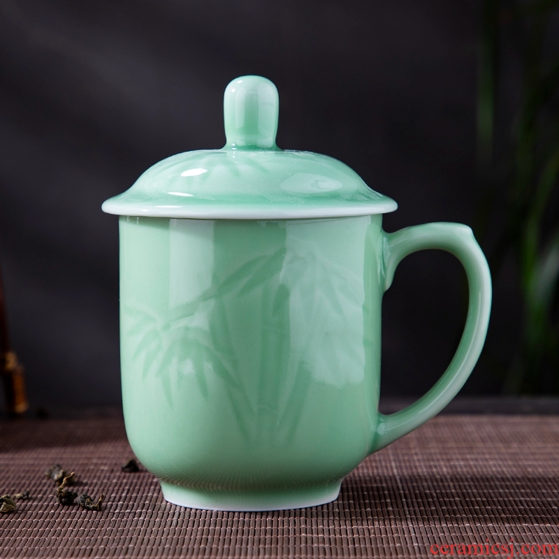 Jingdezhen longquan celadon ceramic cups with cover small household porcelain cup office single CPU personal cup