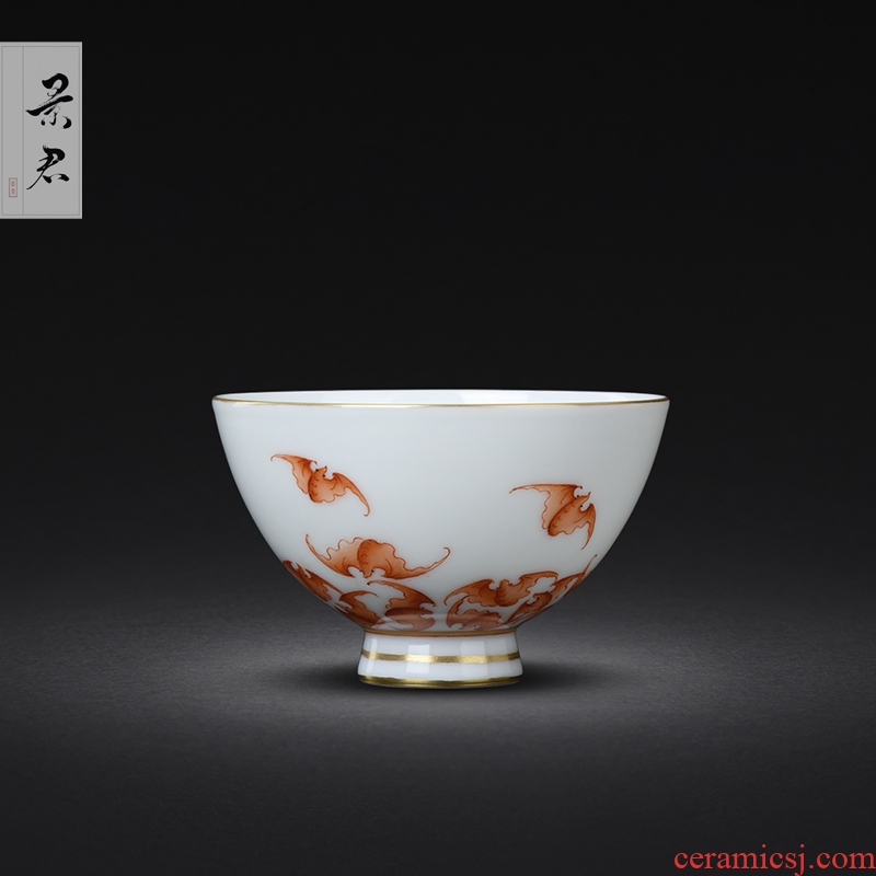 Jingdezhen hand - made alum red color sample tea cup JingJun live long and prosper ceramic cups small master cup single CPU