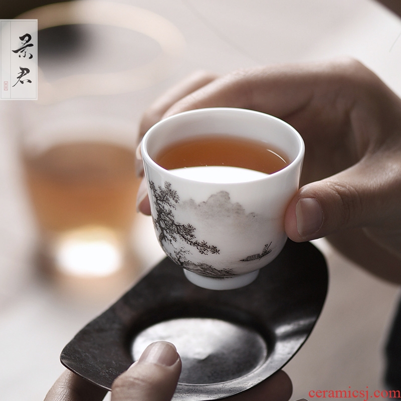 JingJun jingdezhen ceramic tea set hand - made color ink landscape sample tea cup cup kunfu tea cup tea cup